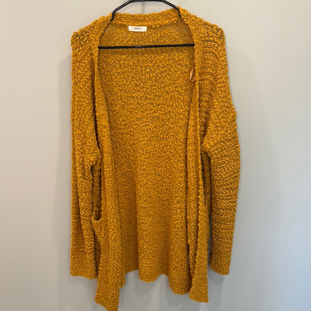 Cozy Mustard Yellow Open-Front Sweater